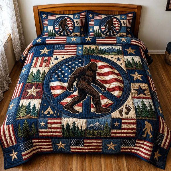 Wild Peace quilted 3-piece bedding set on a made bed with two matching pillow shams