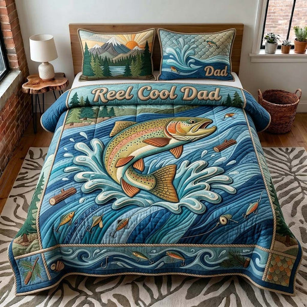 Wild River Dad quilted 3-piece bedding set on a made bed with two matching pillow shams