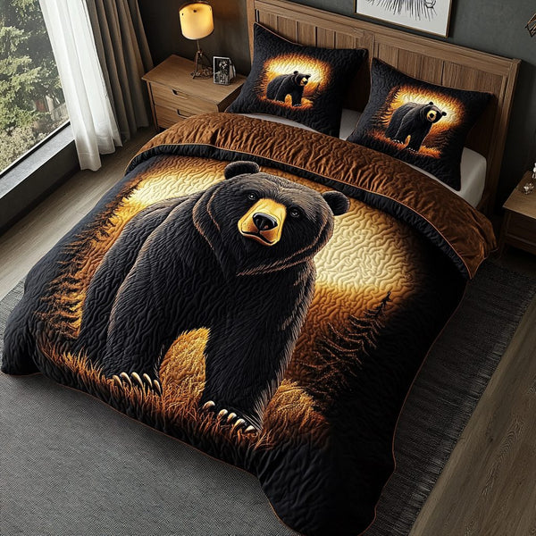 Wild Roam quilted 3-piece bedding set on a made bed with two matching pillow shams