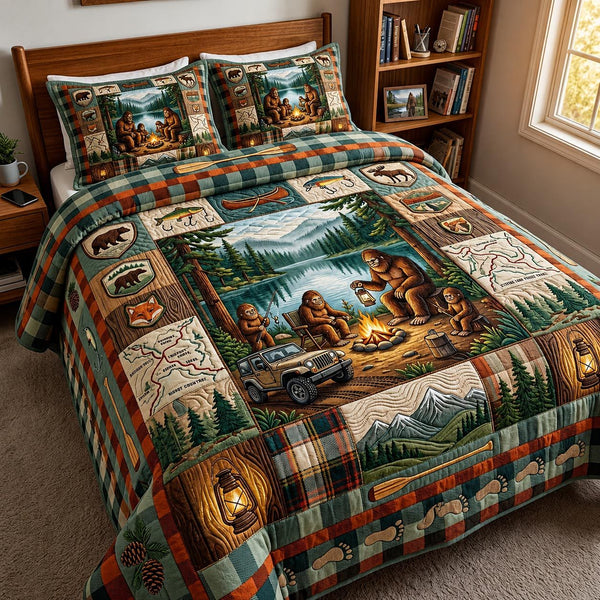 Wild Roamer quilted 3-piece bedding set on a made bed with two matching pillow shams