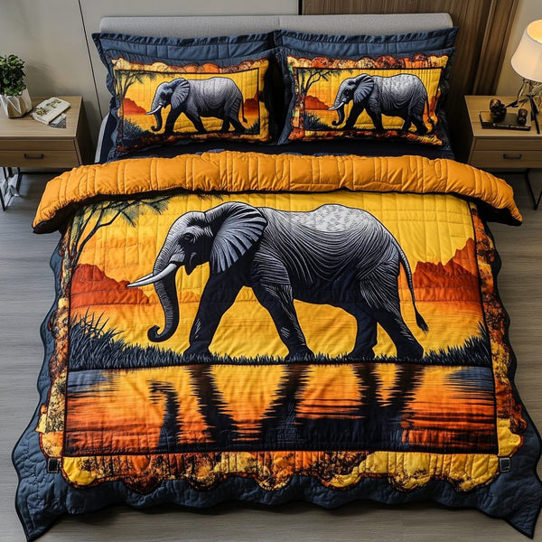 Wild Serenade quilted 3-piece bedding set on a made bed with two matching pillow shams
