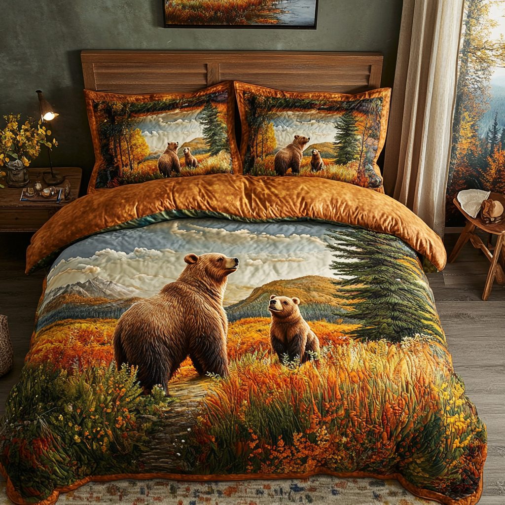 Wild Serenity quilted 3-piece bedding set on a made bed with two matching pillow shams