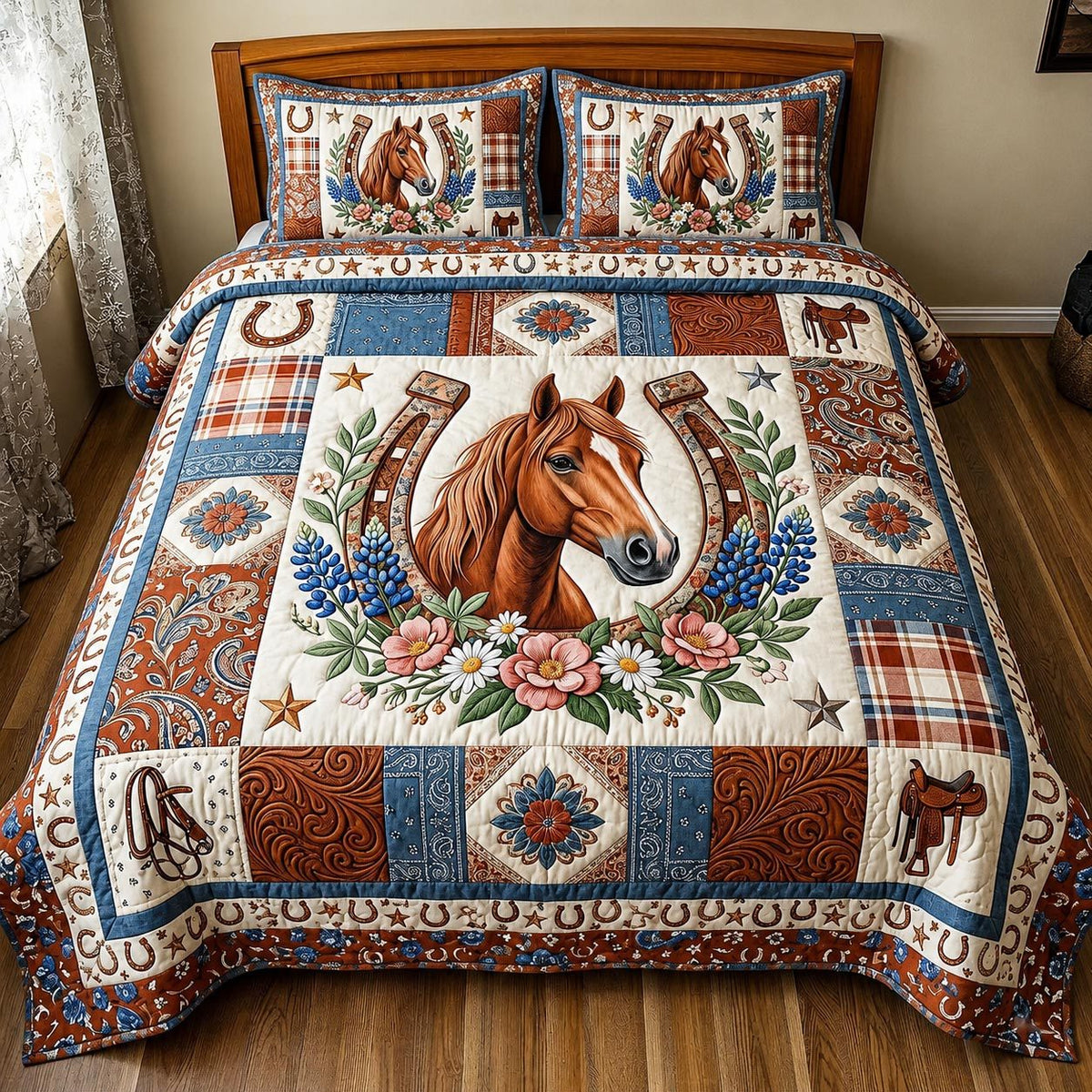 Wild Spirit quilted 3-piece bedding set on a made bed with two matching pillow shams
