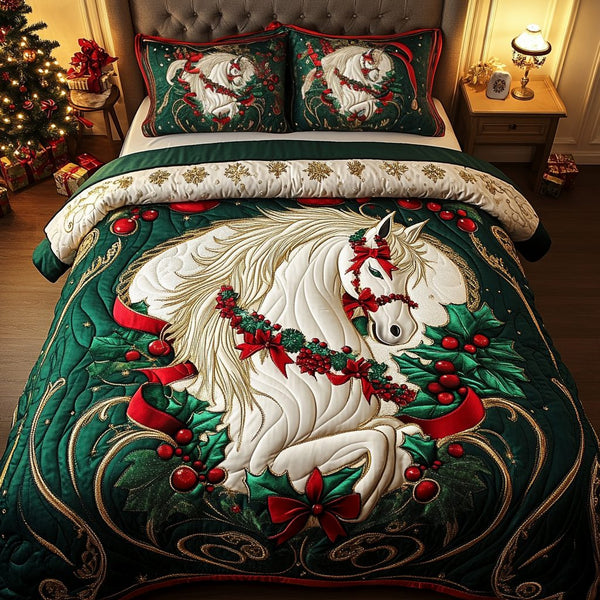 Wild Spirit quilted 3-piece bedding set on a made bed with two matching pillow shams