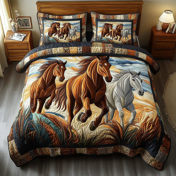 Wild Spirit quilted 3-piece bedding set on a made bed with two matching pillow shams