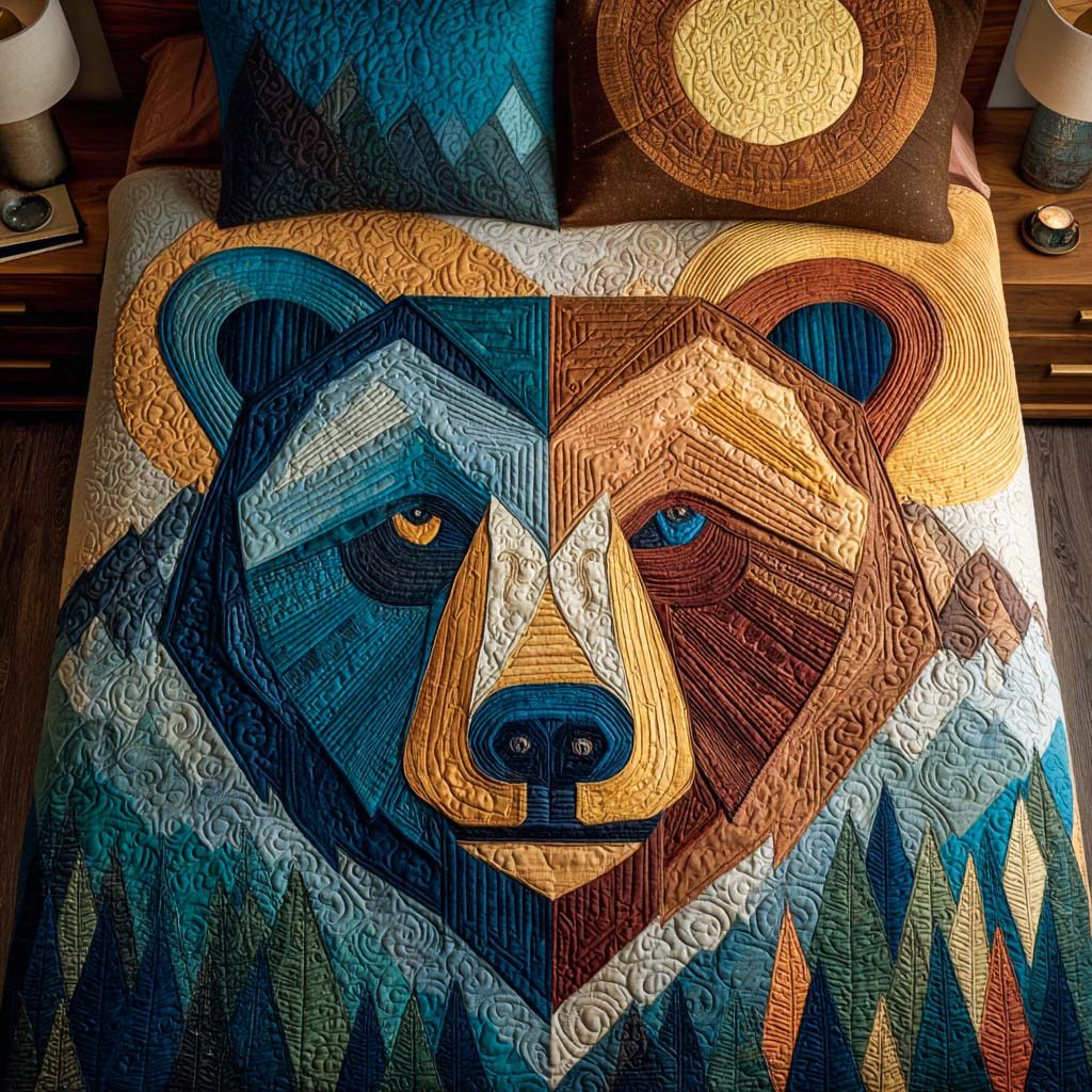 Wild Spirit quilted 3-piece bedding set on a made bed with two matching pillow shams