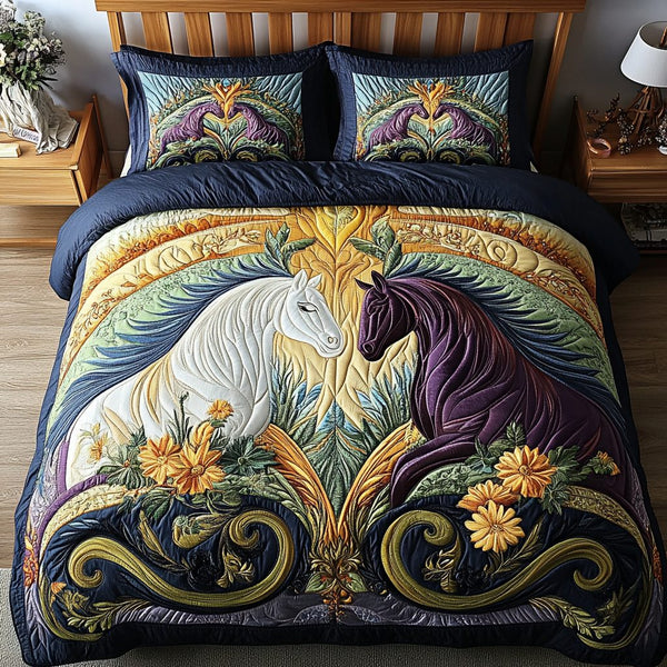 Wild Spirit quilted 3-piece bedding set on a made bed with two matching pillow shams