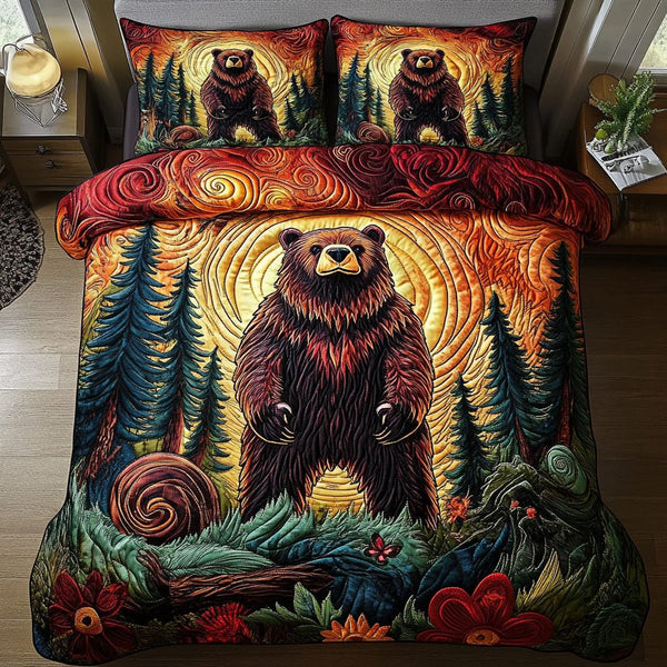 Wild Spirit quilted 3-piece bedding set on a made bed with two matching pillow shams