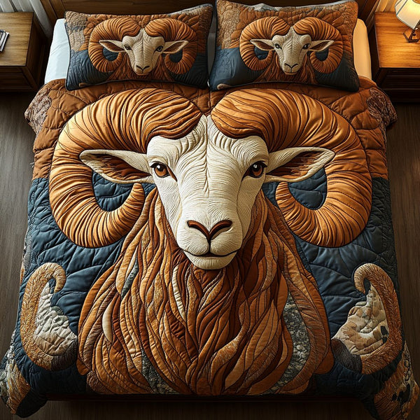 Wild Strength quilted 3-piece bedding set on a made bed with two matching pillow shams