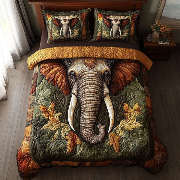 Wild Strength quilted 3-piece bedding set on a made bed with two matching pillow shams