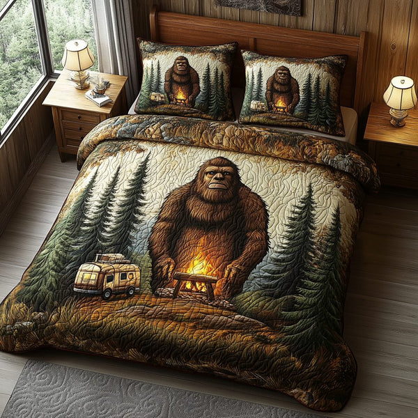 Wild Tracker quilted 3-piece bedding set on a made bed with two matching pillow shams