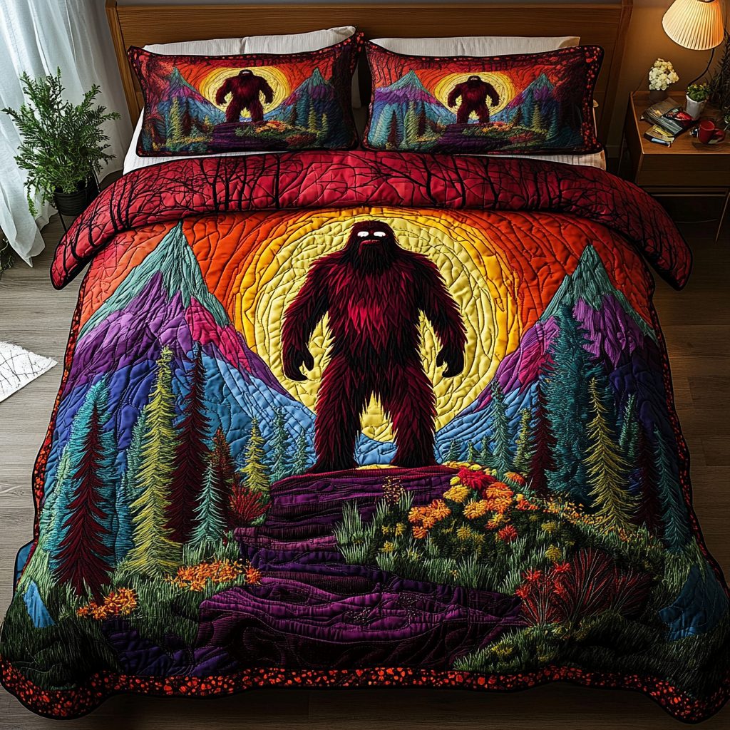 Wild Tracks quilted 3-piece bedding set on a made bed with two matching pillow shams
