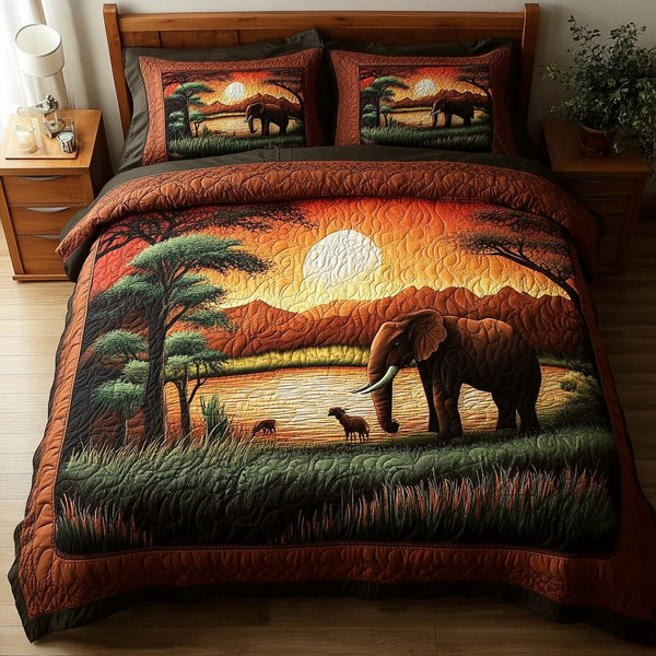 Wild Tracks quilted 3-piece bedding set on a made bed with two matching pillow shams
