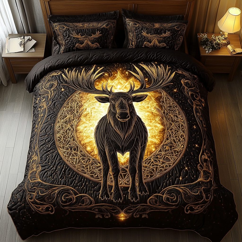 Wild Tundra quilted 3-piece bedding set on a made bed with two matching pillow shams