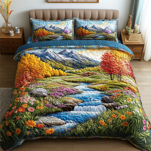 Wild View quilted 3-piece bedding set on a made bed with two matching pillow shams
