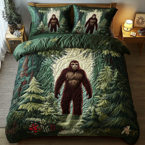 Wild Wanderer quilted 3-piece bedding set on a made bed with two matching pillow shams