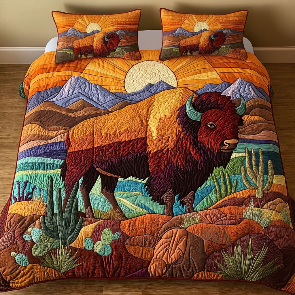 Wild West Legacy quilted 3-piece bedding set on a made bed with two matching pillow shams