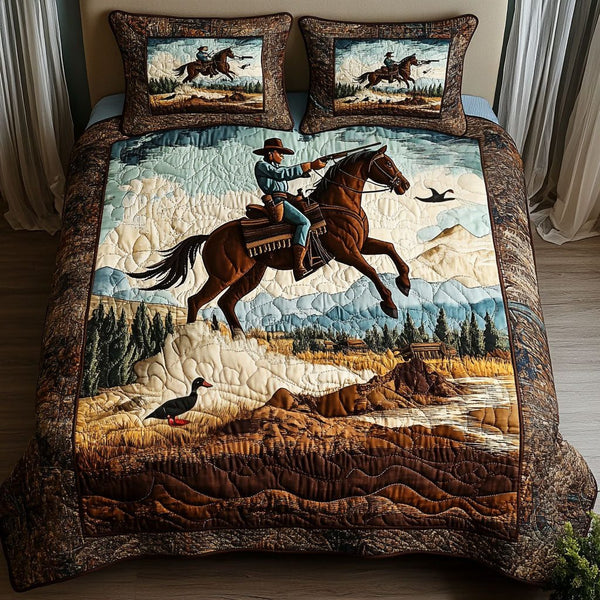 Wild West quilted 3-piece bedding set on a made bed with two matching pillow shams