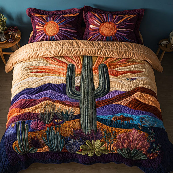 Wild West quilted 3-piece bedding set on a made bed with two matching pillow shams