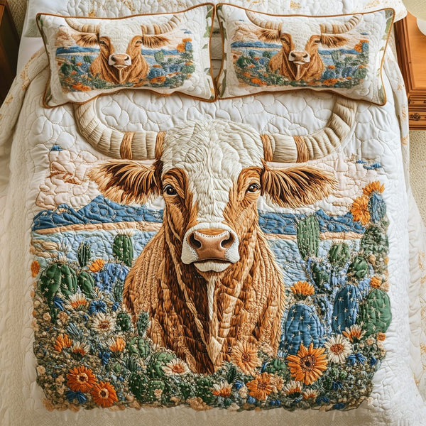 Wild West quilted 3-piece bedding set on a made bed with two matching pillow shams