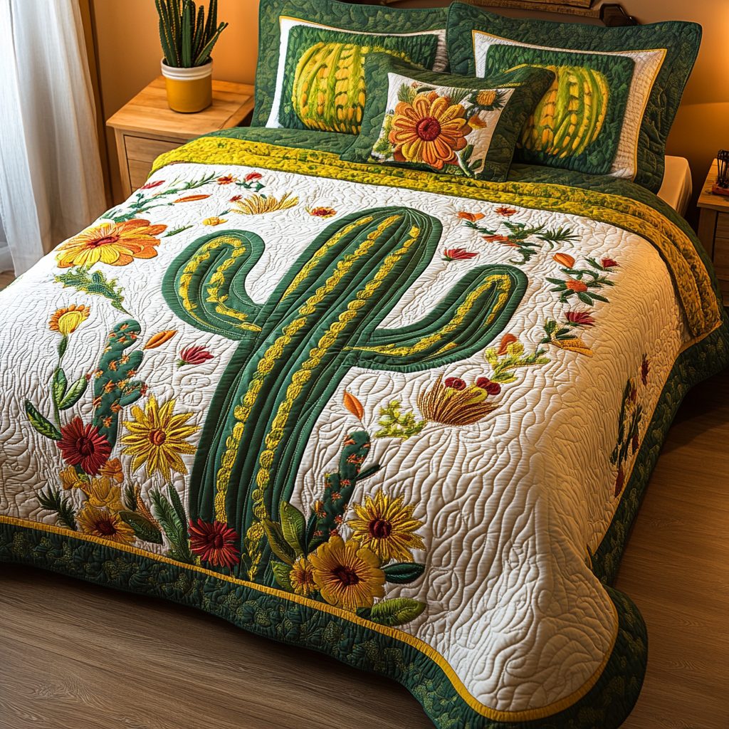 Wild West quilted 3-piece bedding set on a made bed with two matching pillow shams