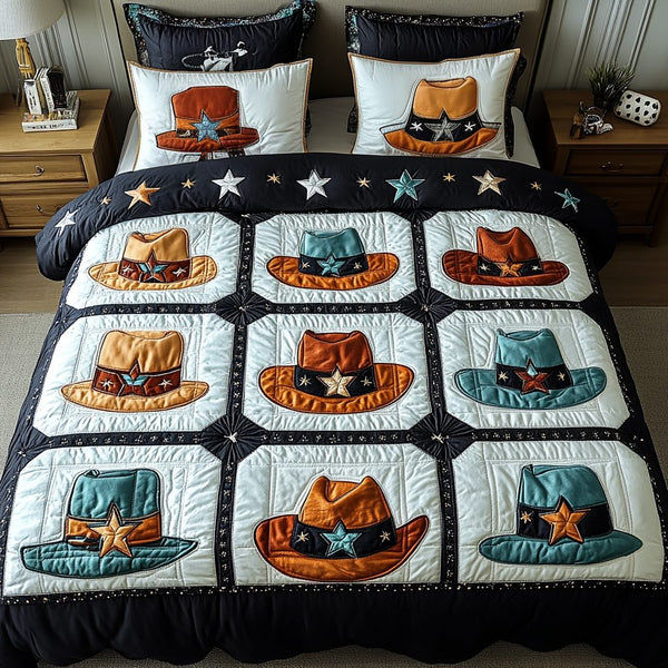 Wild West Wonders quilted 3-piece bedding set on a made bed with two matching pillow shams