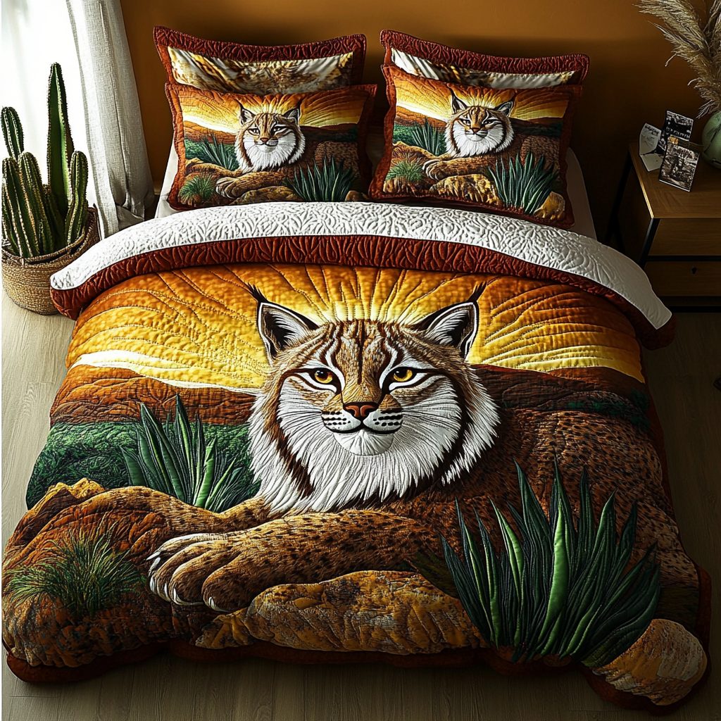 Wild Whisper quilted 3-piece bedding set on a made bed with two matching pillow shams