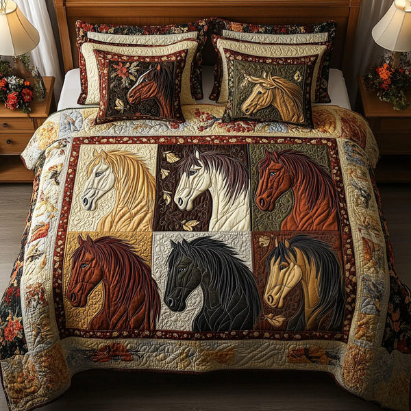 Wild Whispers quilted 3-piece bedding set on a made bed with two matching pillow shams