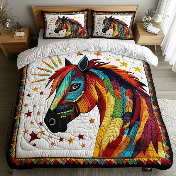 Wild Wind Harmony quilted 3-piece bedding set on a made bed with two matching pillow shams