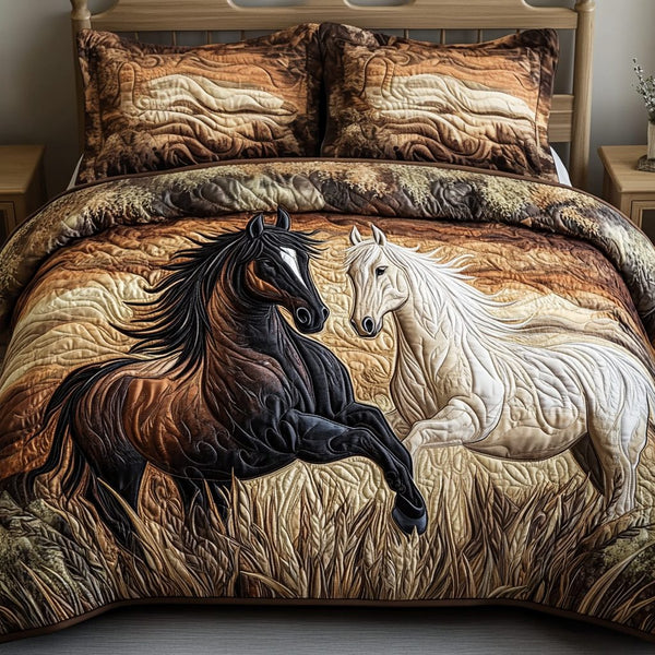 Wild Winds quilted 3-piece bedding set on a made bed with two matching pillow shams