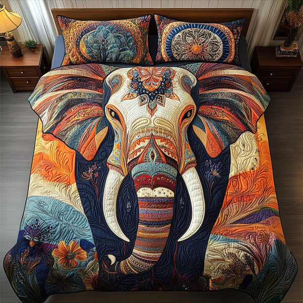 Wild Wisdom quilted 3-piece bedding set on a made bed with two matching pillow shams
