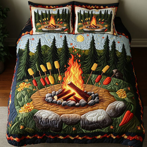 Wilderness Bliss quilted 3-piece bedding set on a made bed with two matching pillow shams