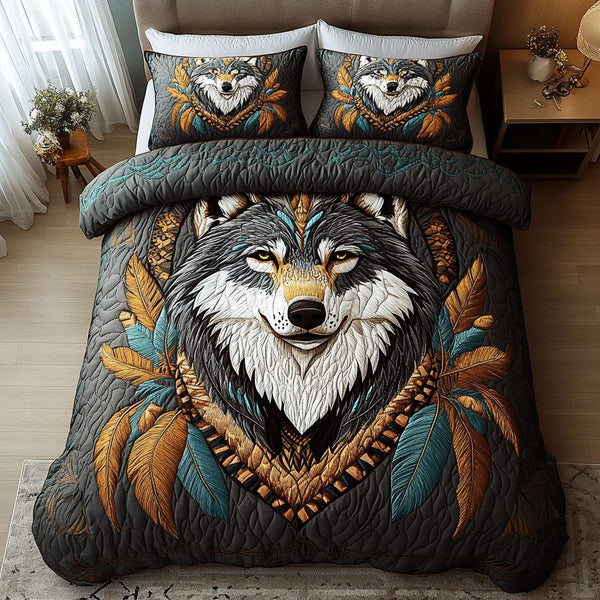 Wilderness Echo quilted 3-piece bedding set on a made bed with two matching pillow shams