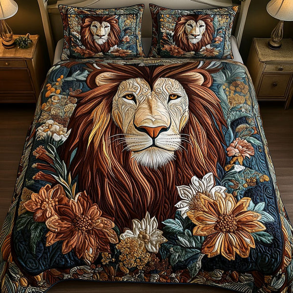 Wilderness Spirit quilted 3-piece bedding set on a made bed with two matching pillow shams