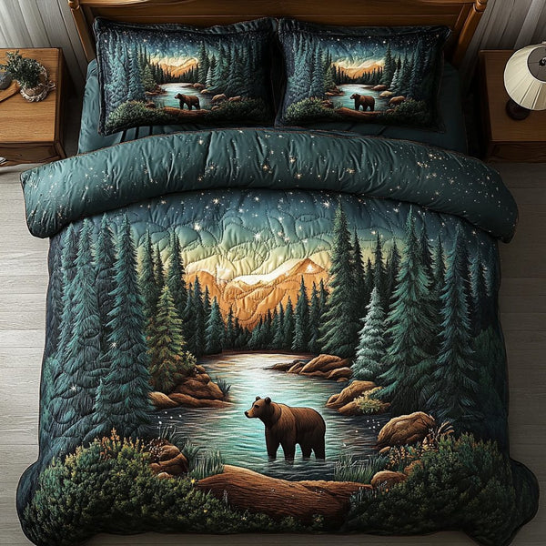 Wilderness Touch quilted 3-piece bedding set on a made bed with two matching pillow shams