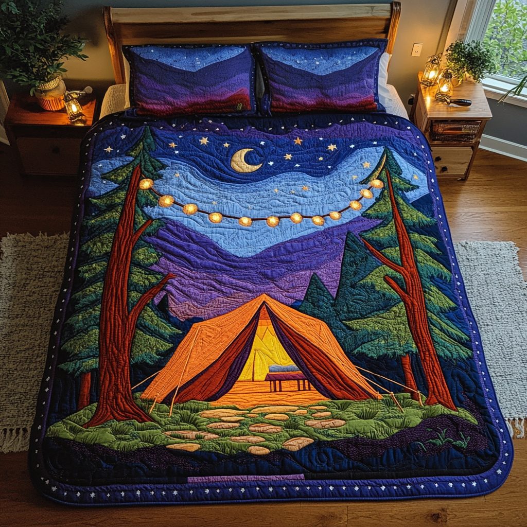 Wilderness Vibes quilted 3-piece bedding set on a made bed with two matching pillow shams