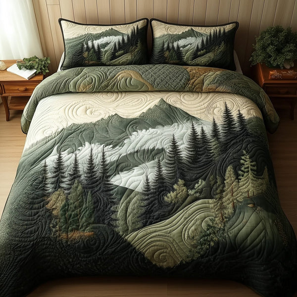 Wildernest Dreams quilted 3-piece bedding set on a made bed with two matching pillow shams
