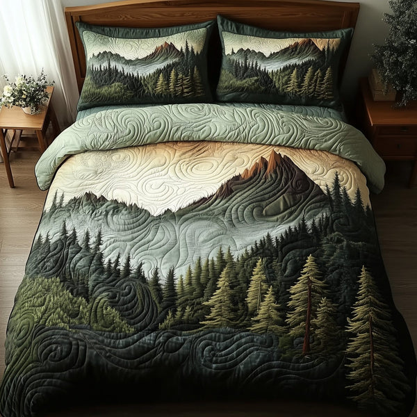Wildernest Dreams quilted 3-piece bedding set on a made bed with two matching pillow shams
