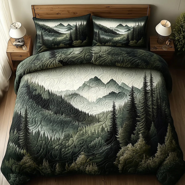 Wildernest Dreams quilted 3-piece bedding set on a made bed with two matching pillow shams