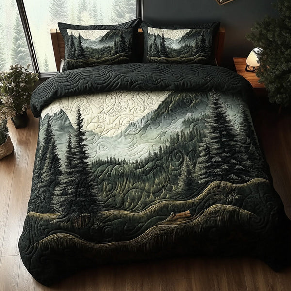 Wildernest Dreams quilted 3-piece bedding set on a made bed with two matching pillow shams