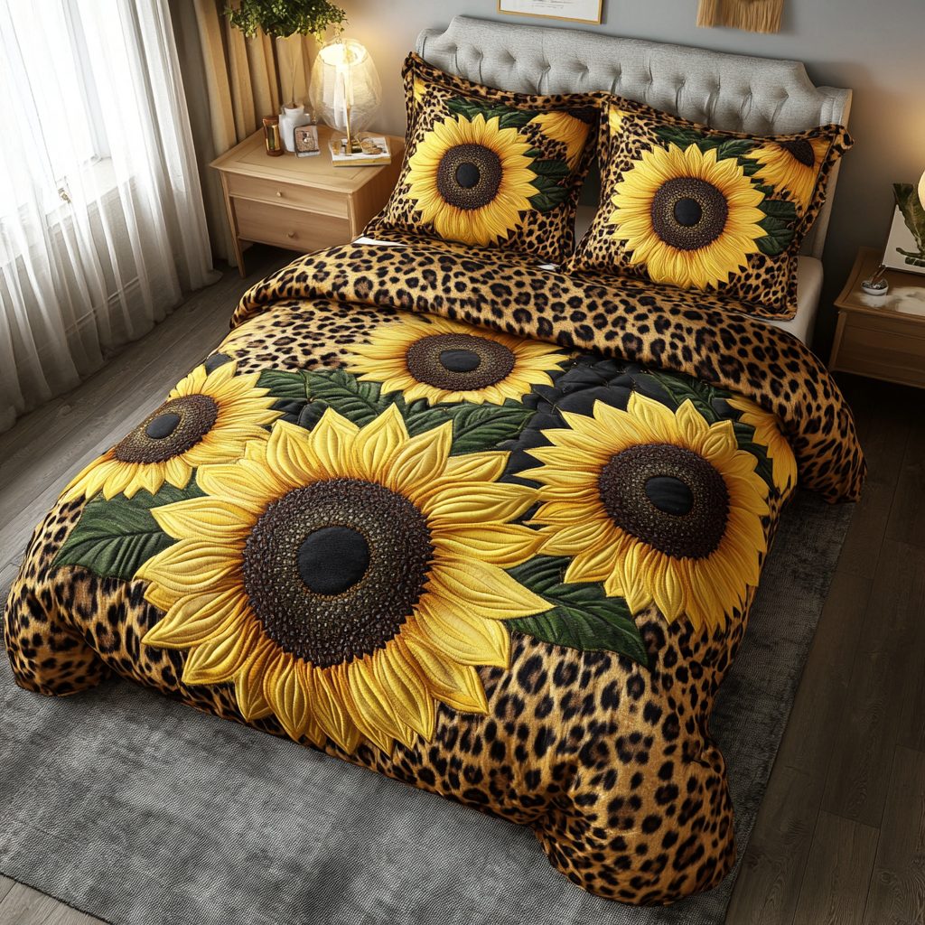 Wildflower Dream quilted 3-piece bedding set on a made bed with two matching pillow shams