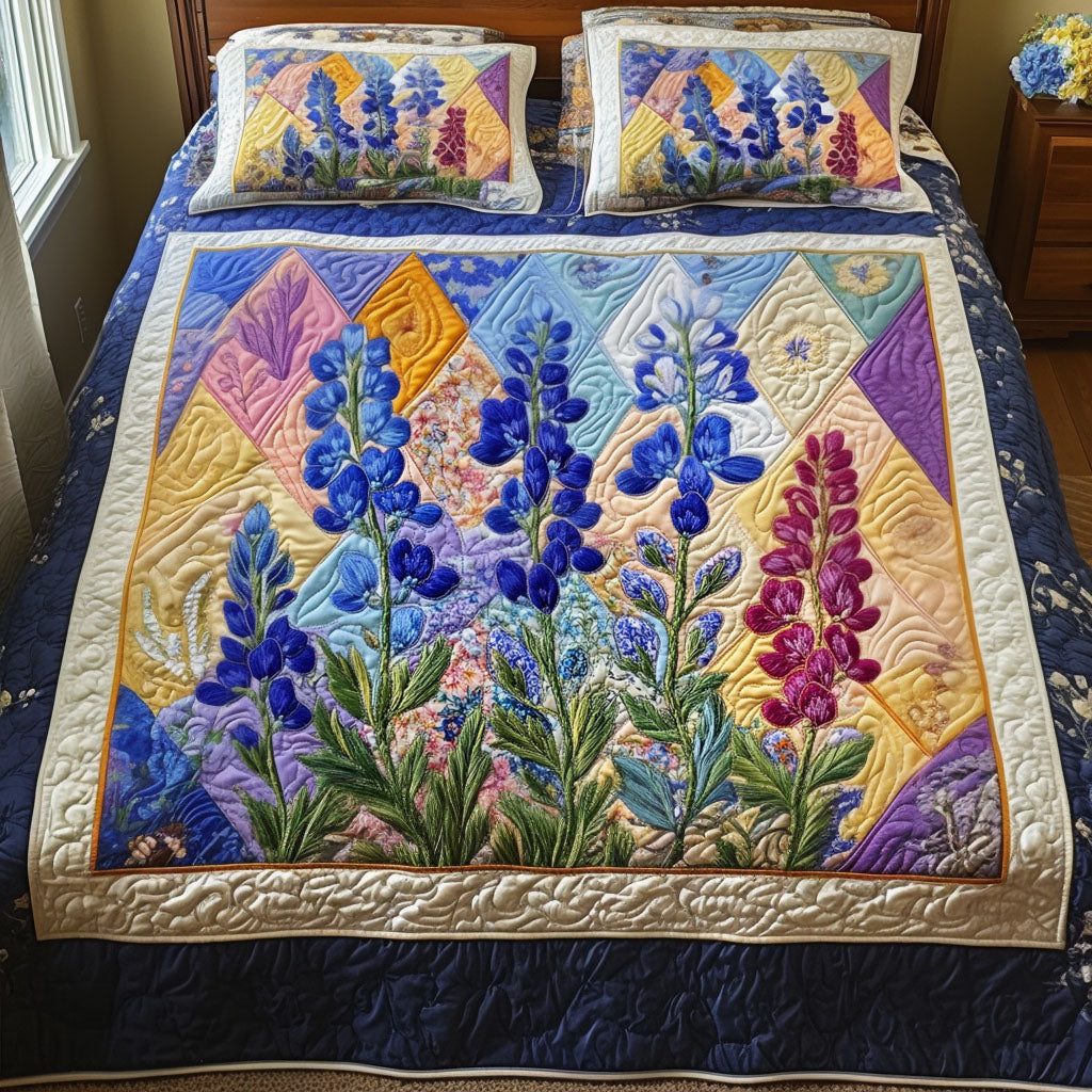 Wildflower Dream quilted 3-piece bedding set on a made bed with two matching pillow shams