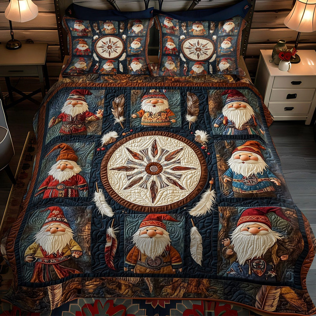 Wildflower Guardian quilted 3-piece bedding set on a made bed with two matching pillow shams