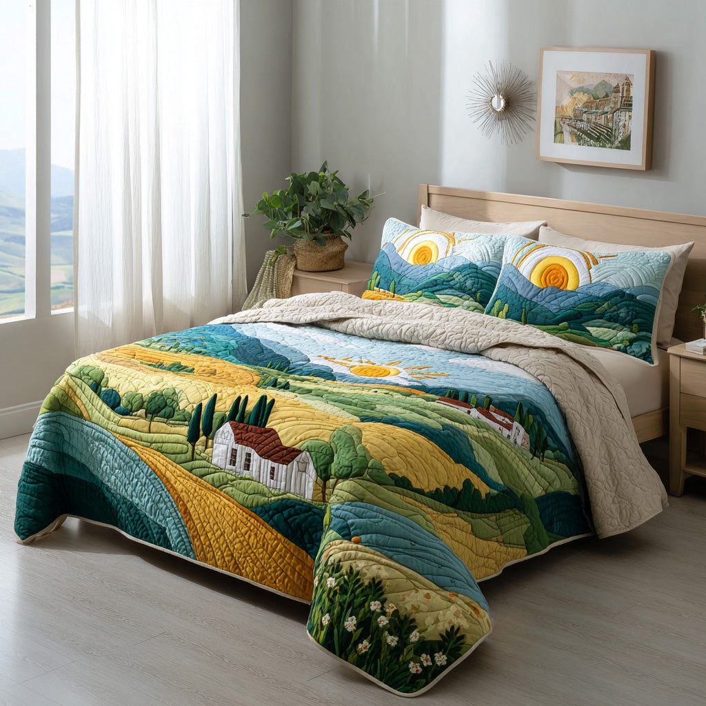 Wildflower Hills quilted 3-piece bedding set on a made bed with two matching pillow shams
