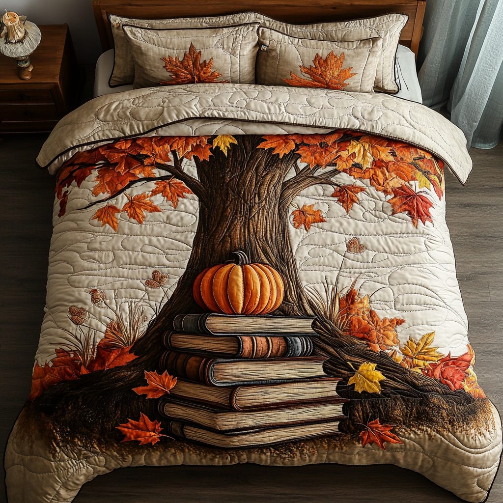 Wildflower Story quilted 3-piece bedding set on a made bed with two matching pillow shams