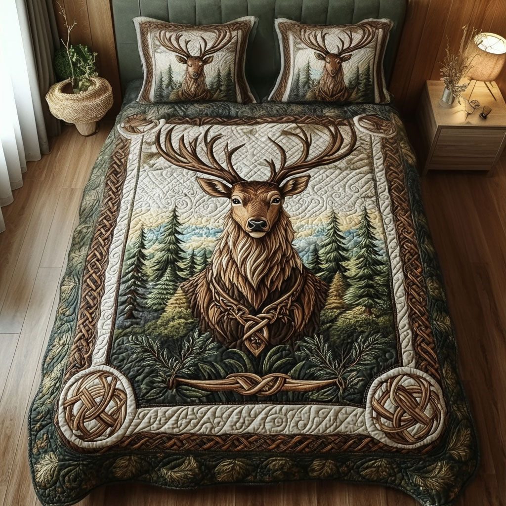 Wildwood Serenity quilted 3-piece bedding set on a made bed with two matching pillow shams