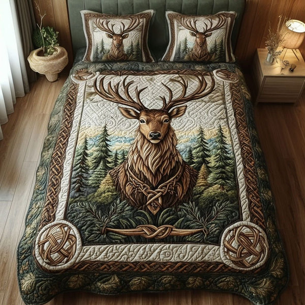 Wildwood Serenity quilted 3-piece bedding set on a made bed with two matching pillow shams