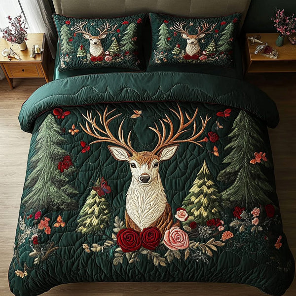 Wildwood Spirit quilted 3-piece bedding set on a made bed with two matching pillow shams