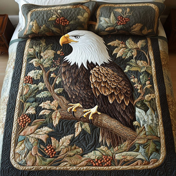 Wind Soar quilted 3-piece bedding set on a made bed with two matching pillow shams