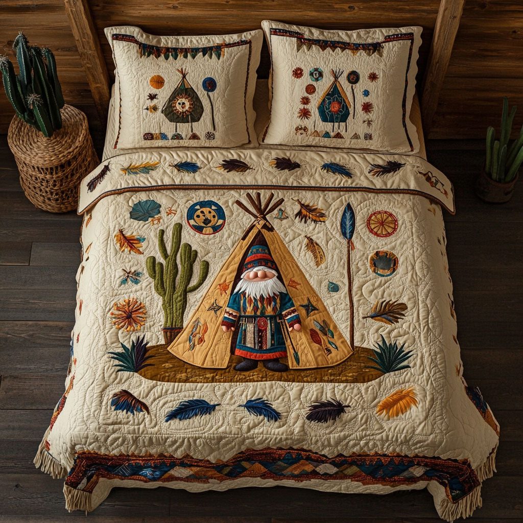 Wind Walker quilted 3-piece bedding set on a made bed with two matching pillow shams